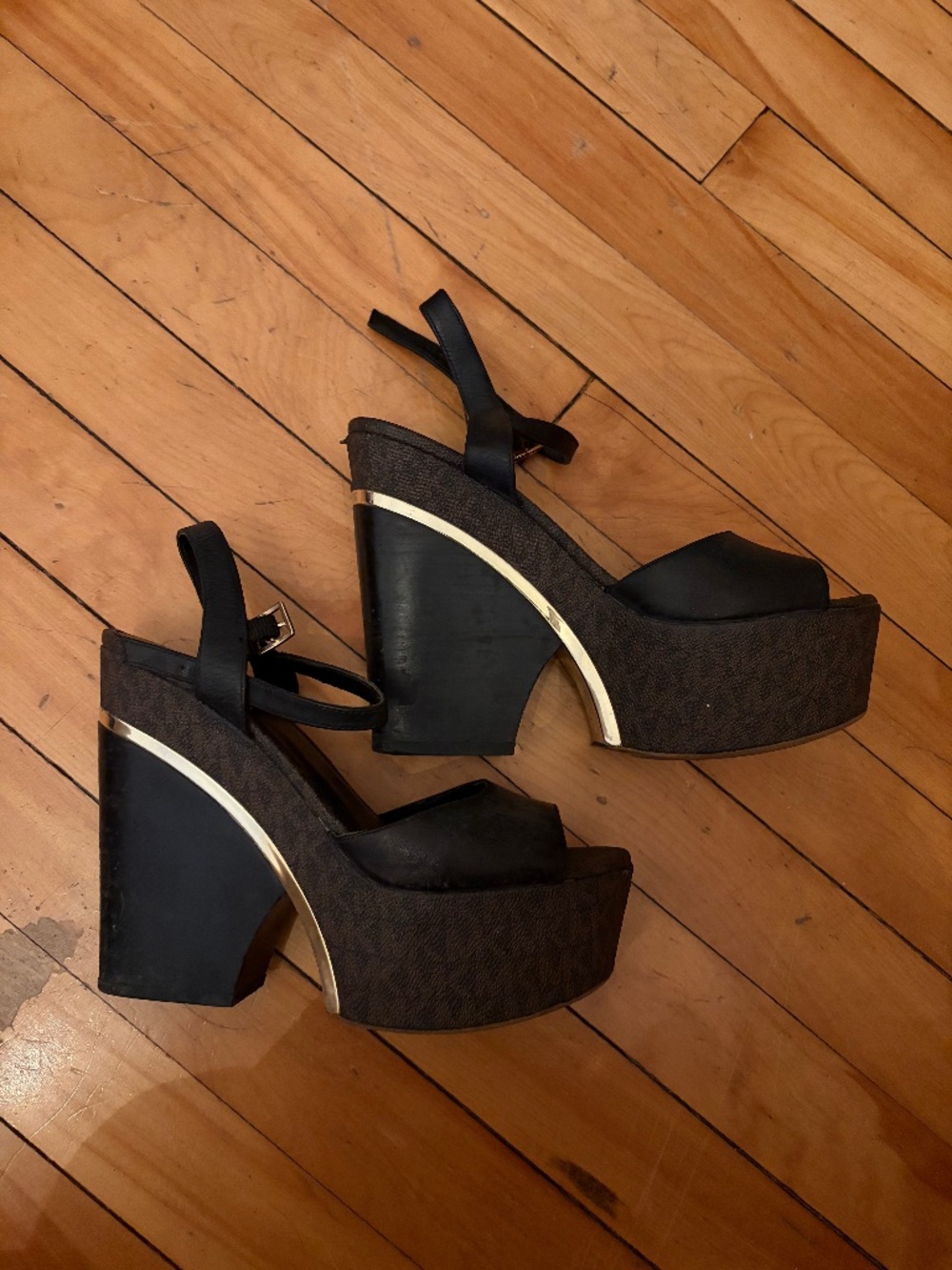 Black/Brown Michael Kors Platform Wedges Size 6.5